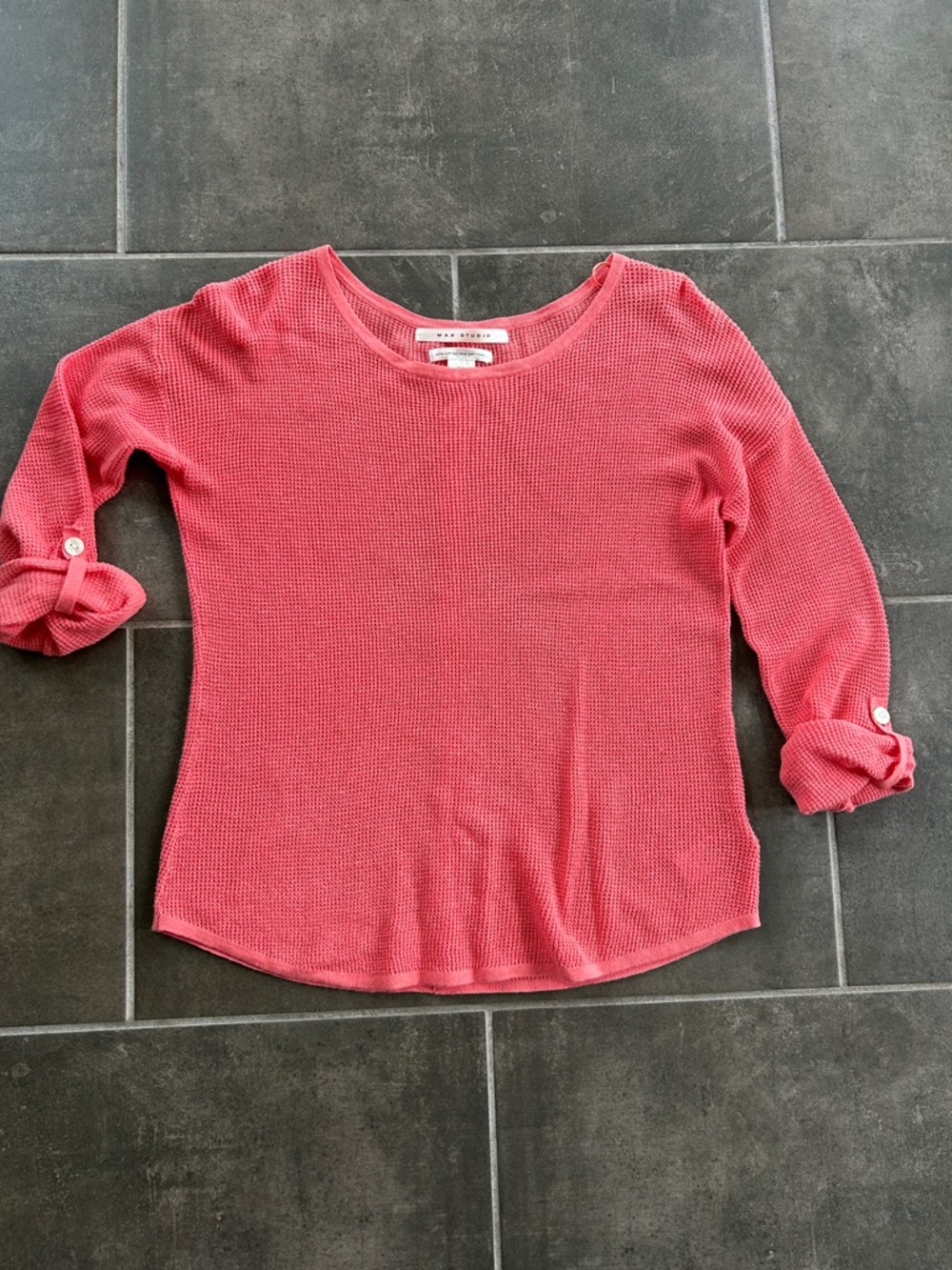 Coral Linen/Cotton Knit Long Sleeve Top
